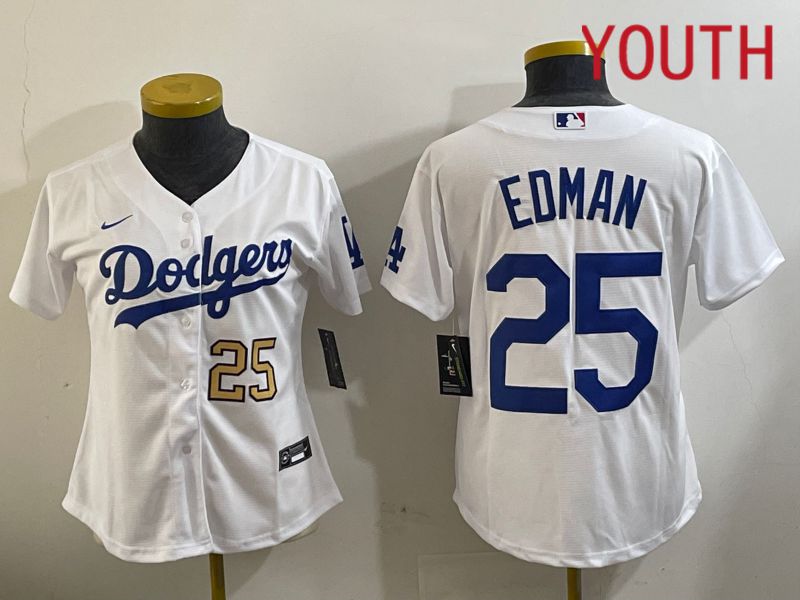 Youth Los Angeles Dodgers #25 Edman White Game 2024 Nike MLB Jersey style 11203->youth mlb jersey->Youth Jersey